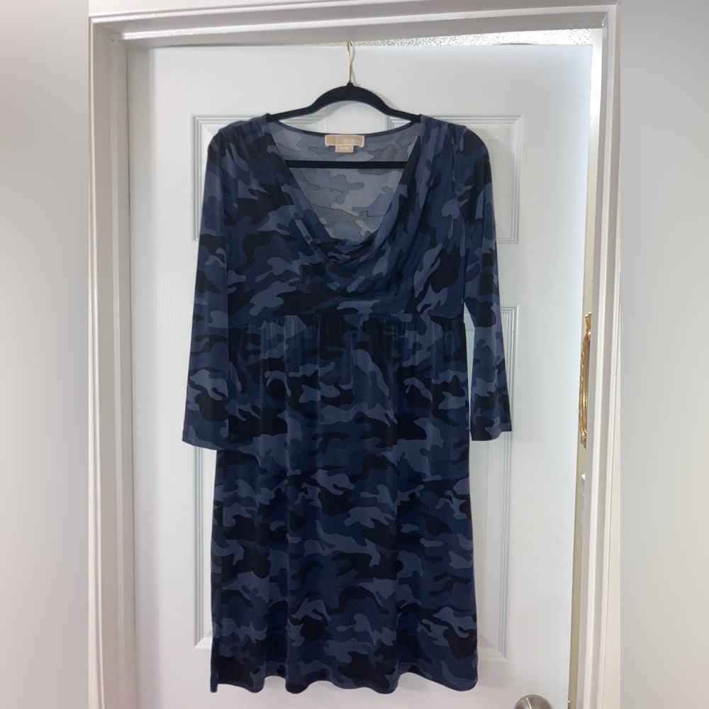 Michael Kors Blue Cowl Neck 3/4 Sleeve Dress Size Medium